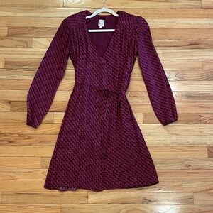 Soi Paris Printed 100% Silk Long Sleeved Wrap Dress